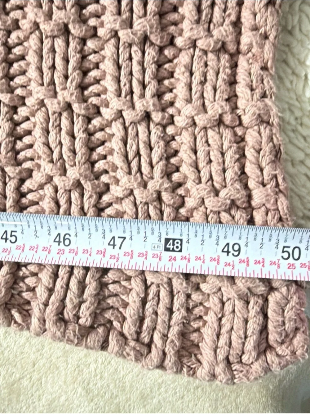 Fieldcrest luxury 100% Cotton handmade 50”x60” Mauve Knit Throw Blanket